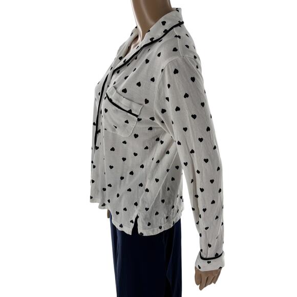 Kate Spade White Brushed Sweater Knit Heart Print Cotton Pajama Top - Picture 5 of 9